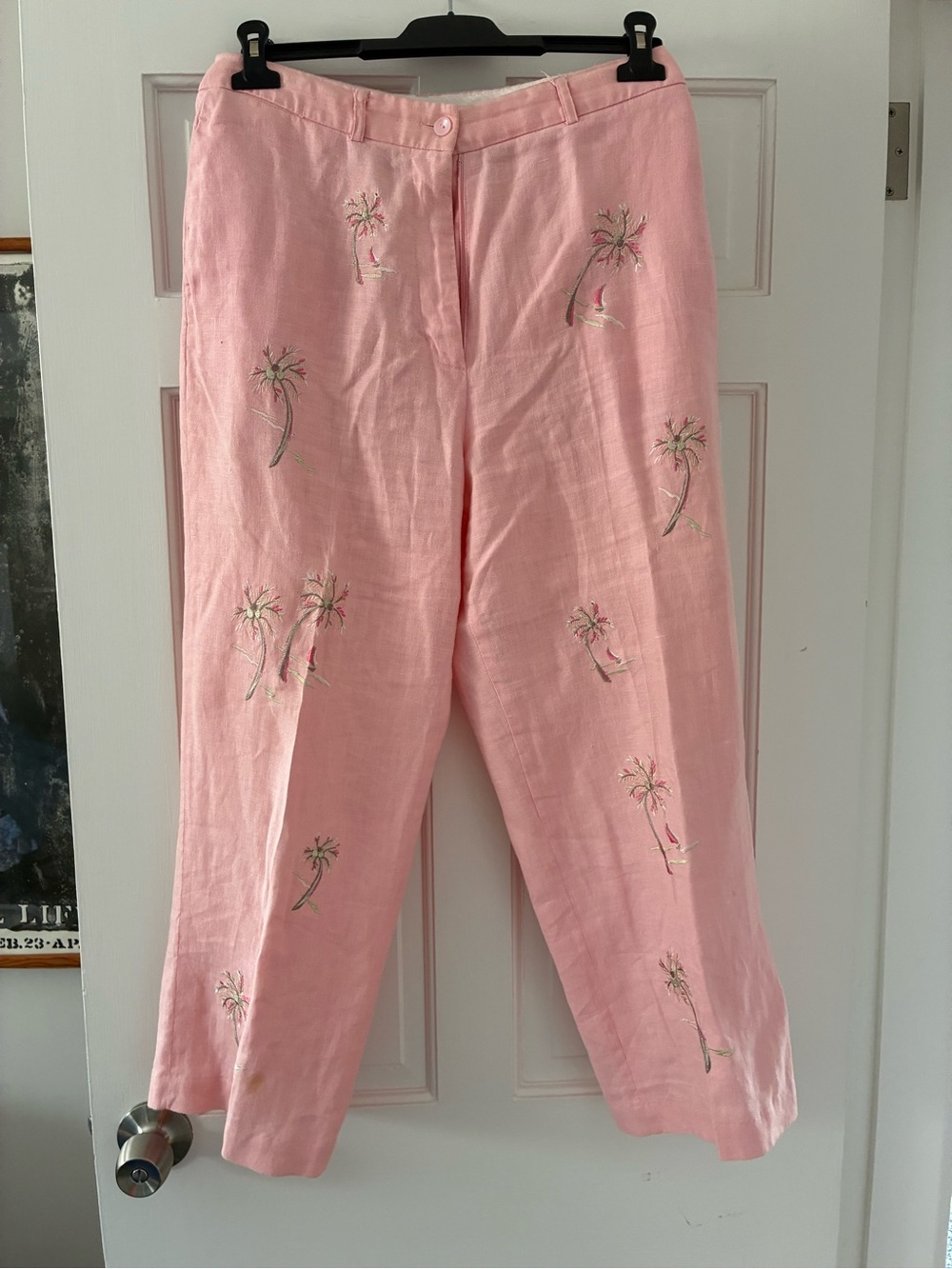 Pink Embroidered Palm-Print Kids Bottoms